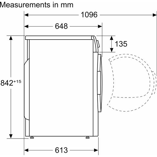 Bosch Series 6 WQG245R2GB 9Kg Heat Pump Tumble Dryer - Graphite - Annotation - dimension shot
